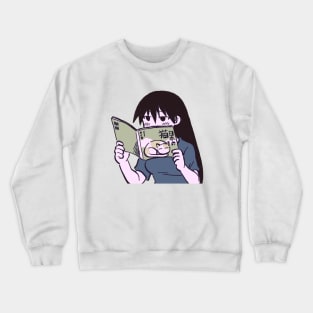 I draw pink pastel sakaki reading a cute cat picture book / azumanga daioh manga Crewneck Sweatshirt